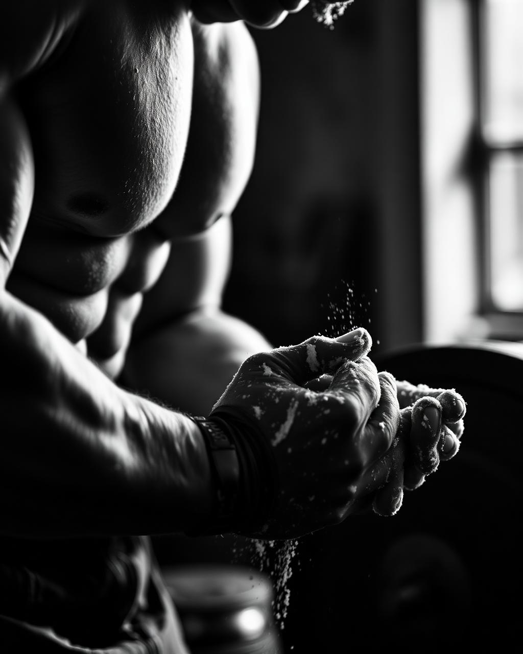 Athlete chalking hands before a deadlift
